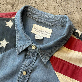 DENIM & SUPLY Ralph Lauren レギュラーカラー 星条旗 ウエスタン シャンブレー L/Sシャツ