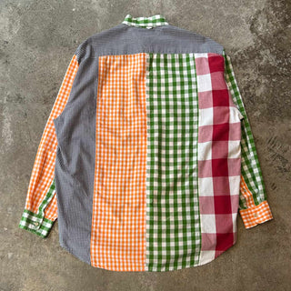 90's TOMMY HILFIGER パッチワーク チェック ボタンダウン L/Sシャツ