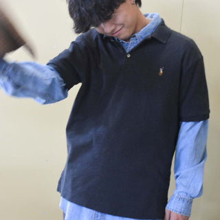 00's Ralph Lauren S/Sニットポロシャツ(チャコールグレー)