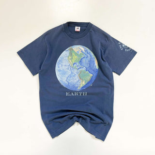 90's "made in USA" Fruit of the loom "The Audubon Institude" アース プリントTシャツ