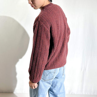 90's "made in USA" BILL BLASS ワインレッド メランジ コットン×アクリル ニット セーター