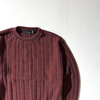 90's "made in USA" BILL BLASS ワインレッド メランジ コットン×アクリル ニット セーター