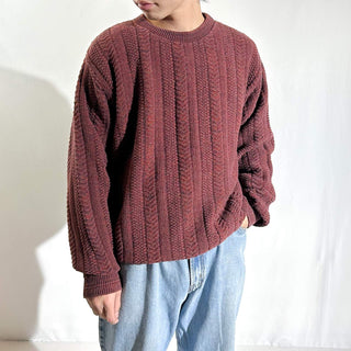 90's "made in USA" BILL BLASS ワインレッド メランジ コットン×アクリル ニット セーター