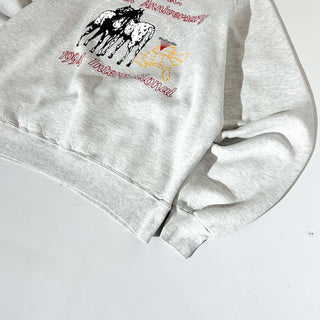 90's "made in USA" JERZEES "p.o.a.c. 40th anniversary..." 馬 アニマル プリント スウェット シャツ