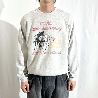 90's "made in USA" JERZEES "p.o.a.c. 40th anniversary..." 馬 アニマル プリント スウェット シャツ