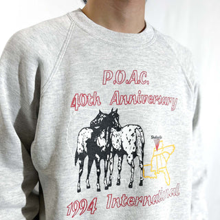90's "made in USA" JERZEES "p.o.a.c. 40th anniversary..." 馬 アニマル プリント スウェット シャツ