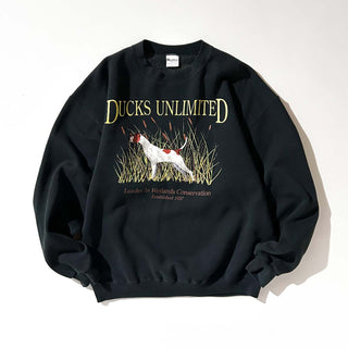 90's "made in USA" marathon apparel "DUCKS UNLIMITED" ブラック アニマル スウェット シャツ