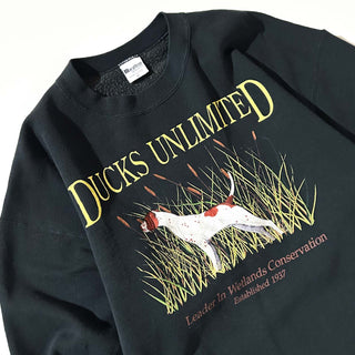 90's "made in USA" marathon apparel "DUCKS UNLIMITED" ブラック アニマル スウェット シャツ
