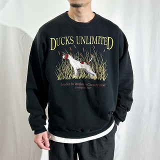 90's "made in USA" marathon apparel "DUCKS UNLIMITED" ブラック アニマル スウェット シャツ