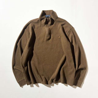 Ralph Lauren ハーフジップ コットンニット セーター(ブラウン)