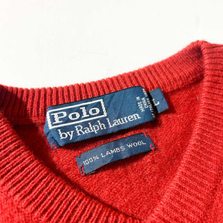 Ralph Lauren "ITALIAN YARN LAMBS WOOL" Vネック ニット セーター(オレンジレッド)