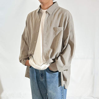 90's～00's レーヨン×ポリエステル チェック "比翼ボタンダウン" L/Sシャツ