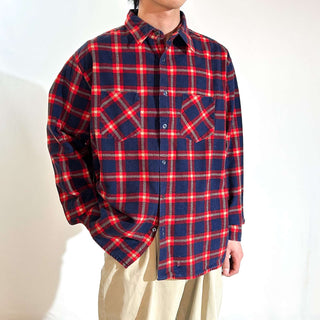 90's Dickies レッド×ネイビー チェック L/Sネルシャツ