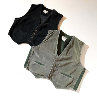 90's ARIZONA "SWITCHING" コーデュロイ×デニム ベスト (ブラック)