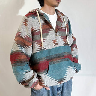 00's ネイティブ ドローコード ハーフジップ ジャガード パーカ