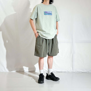 00's Quiksilver ドローコード チェック ワイド ショーツ