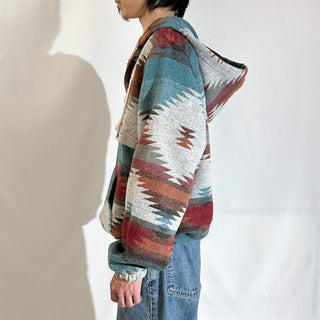 00's ネイティブ ドローコード ハーフジップ ジャガード パーカ