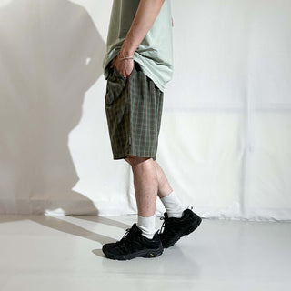 00's Quiksilver ドローコード チェック ワイド ショーツ