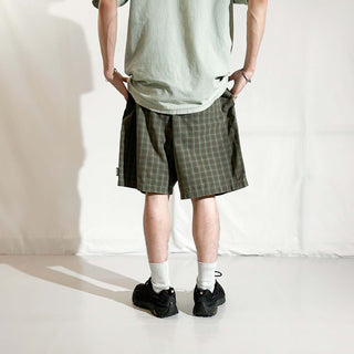 00's Quiksilver ドローコード チェック ワイド ショーツ