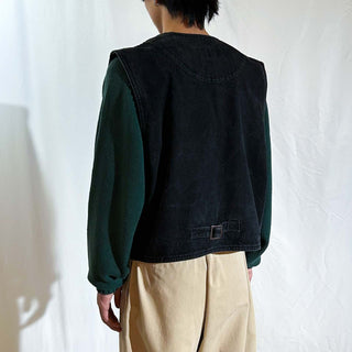 90's ARIZONA "SWITCHING" コーデュロイ×デニム ベスト (ブラック)