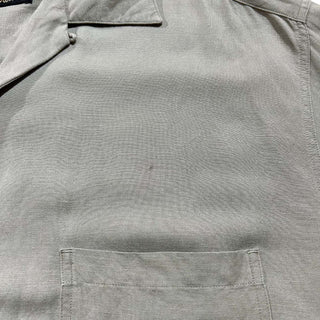 00's BACHRACH リネン×レーヨン オリーブ 無地 オープンカラー S/Sシャツ