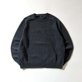 00's LANDS' END 無地 ドリフター ニット セーター (ダークグレー)