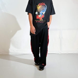 00's "made in USA" NIKE ブラック×レッド ドローコード ワイド トラック パンツ