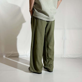 00's OLD NAVY リネン×レーヨン ワイド イージー パンツ (オリーブ)