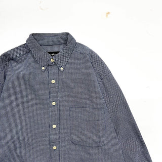 00's Eddie Bauer オックスフォード チェック ボタンダウン L/Sシャツ(ブルー)