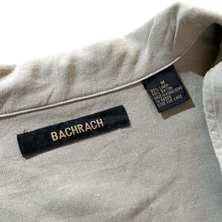 00's BACHRACH リネン×レーヨン オリーブ 無地 オープンカラー S/Sシャツ