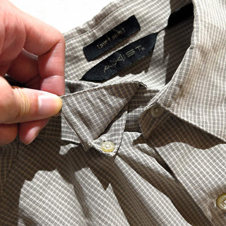 90's～00's レーヨン×ポリエステル チェック "比翼ボタンダウン" L/Sシャツ