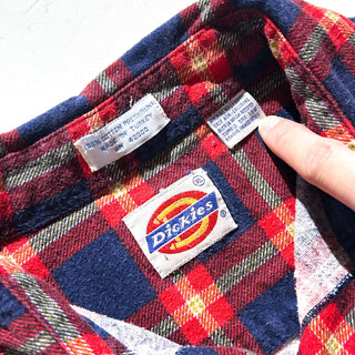 90's Dickies レッド×ネイビー チェック L/Sネルシャツ