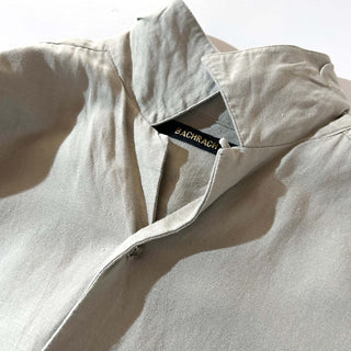 00's BACHRACH リネン×レーヨン オリーブ 無地 オープンカラー S/Sシャツ