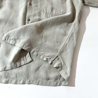 00's BACHRACH リネン×レーヨン オリーブ 無地 オープンカラー S/Sシャツ