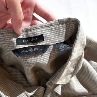 90's～00's レーヨン×ポリエステル チェック "比翼ボタンダウン" L/Sシャツ