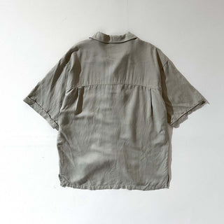 00's BACHRACH リネン×レーヨン オリーブ 無地 オープンカラー S/Sシャツ