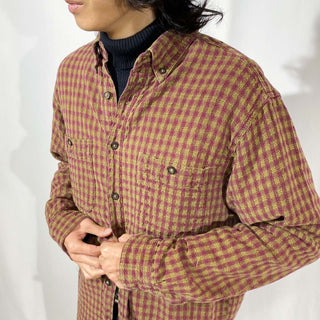 90's～ THE TERRITORY AHEAD チェック パープル L/Sシャツ