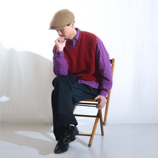 00's Lands' End ワインレッド コットン ドリフター ニット ベスト