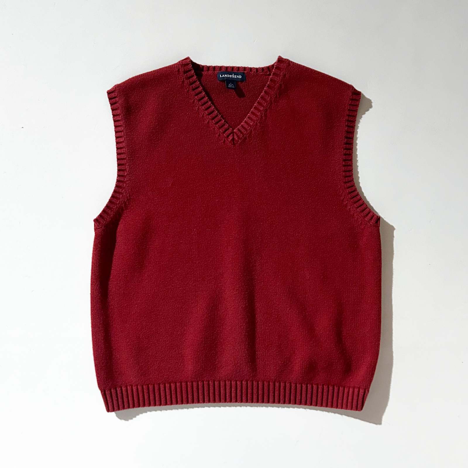 00's Lands' End ワインレッド コットン ドリフター ニット ベスト