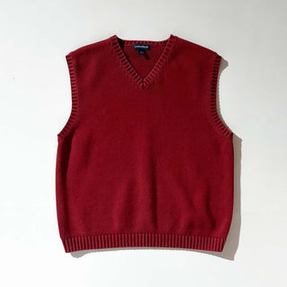 00's Lands' End ワインレッド コットン ドリフター ニット ベスト