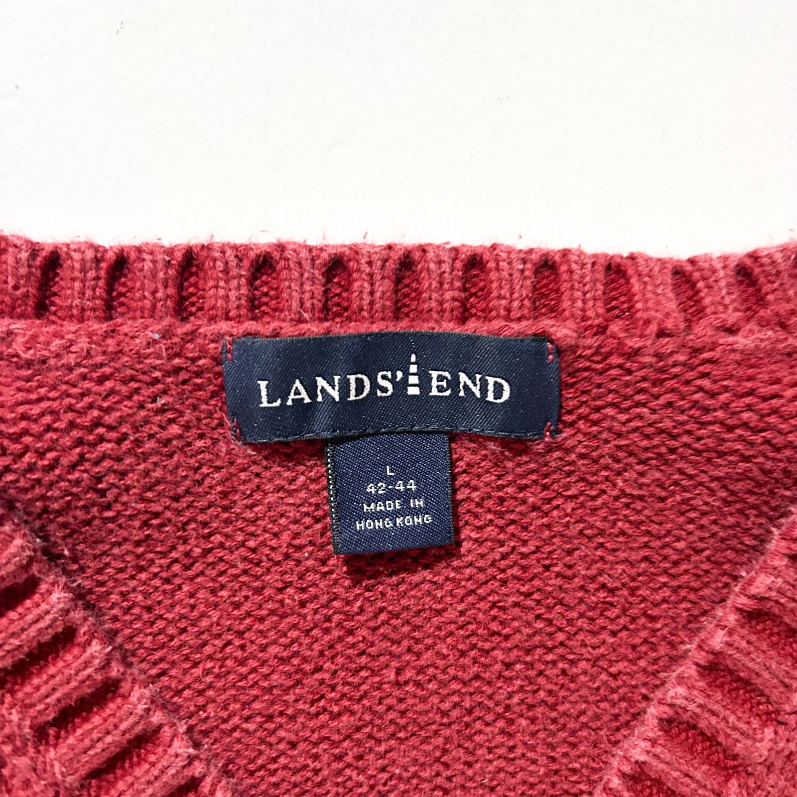 00's Lands' End ワインレッド コットン ドリフター ニット ベスト