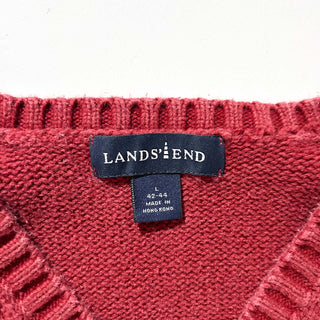 00's Lands' End ワインレッド コットン ドリフター ニット ベスト