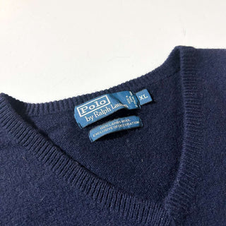 Ralph Lauren "ITALIAN YARN LAMBS WOOL" Vネック ニット セーター (ネイビー)