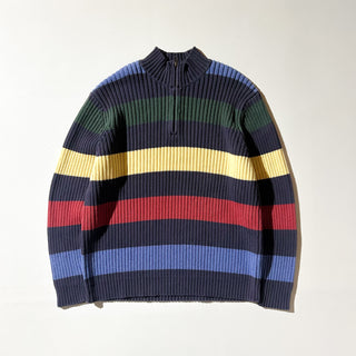 00's "made in JAPAN" LANDS' END ボーダー ハーフジップ セーター