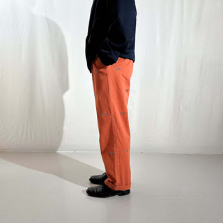 90's～ NORTHSHORE オレンジ 総柄 リボン コットン チノ パンツ