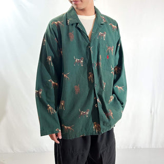 90's～ RALPH LAUREN 犬 アニマル 総柄 フランネル L/Sパジャマシャツ