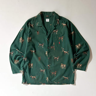 90's～ RALPH LAUREN 犬 アニマル 総柄 フランネル L/Sパジャマシャツ