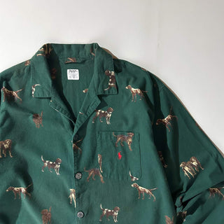90's～ RALPH LAUREN 犬 アニマル 総柄 フランネル L/Sパジャマシャツ