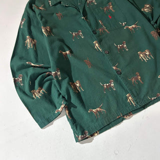 90's～ RALPH LAUREN 犬 アニマル 総柄 フランネル L/Sパジャマシャツ