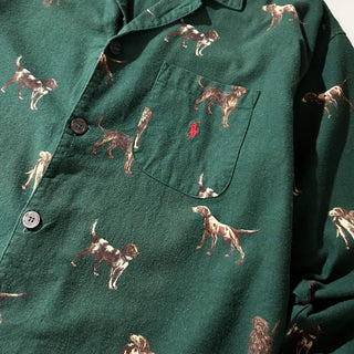 90's～ RALPH LAUREN 犬 アニマル 総柄 フランネル L/Sパジャマシャツ